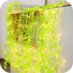 Green Artificial Leaf Curtain Lights